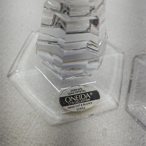 Vintage Rare Oneida Lead Crystal Set 2 Candlesticks Candle Holders - Picture 10 of 12